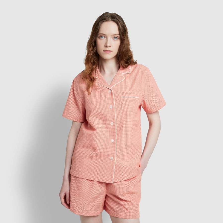 JAJU Seersucker Check 3/4 Pajama Set (Light Orange) — лёгкость, которая создаёт настроение уюта