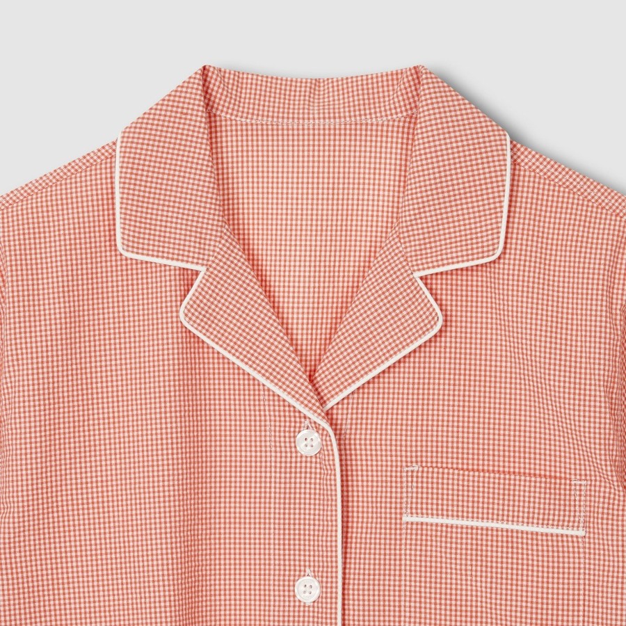 JAJU Seersucker Check 3/4 Pajama Set (Light Orange) — лёгкость, которая создаёт настроение уюта