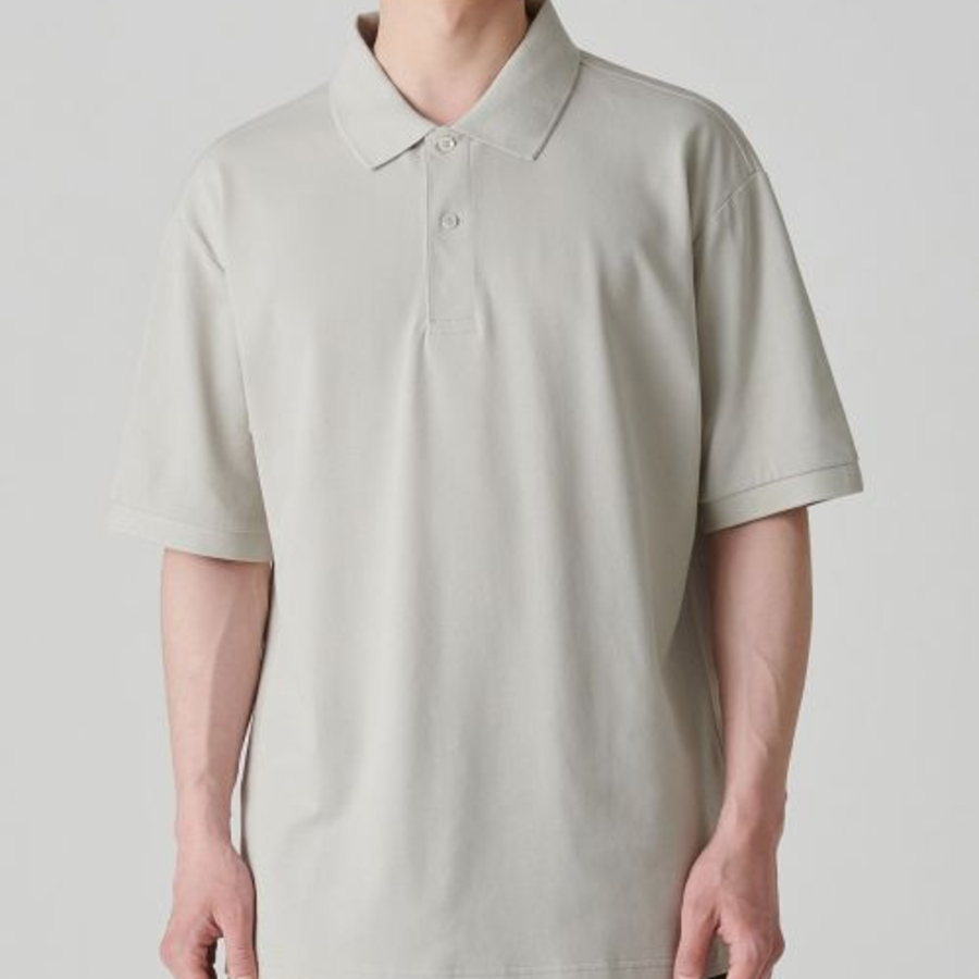 [Cool Standard] Relaxed Fit Piqué Polo Shirt [Mushroom]