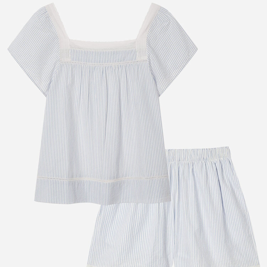 JAJU Seersucker Shirring Pajama Set (Light Blue) — нежность, которую хочется носить каждый вечер