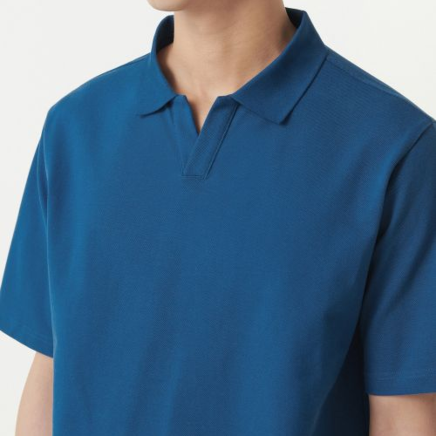 Slit Neck Piqué Polo Shirt [Classic Blue]