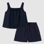 JAJU 60's Cotton Shirring Sleeveless Pajama Set (Navy) — комфорт и стиль в домашнем исполнении