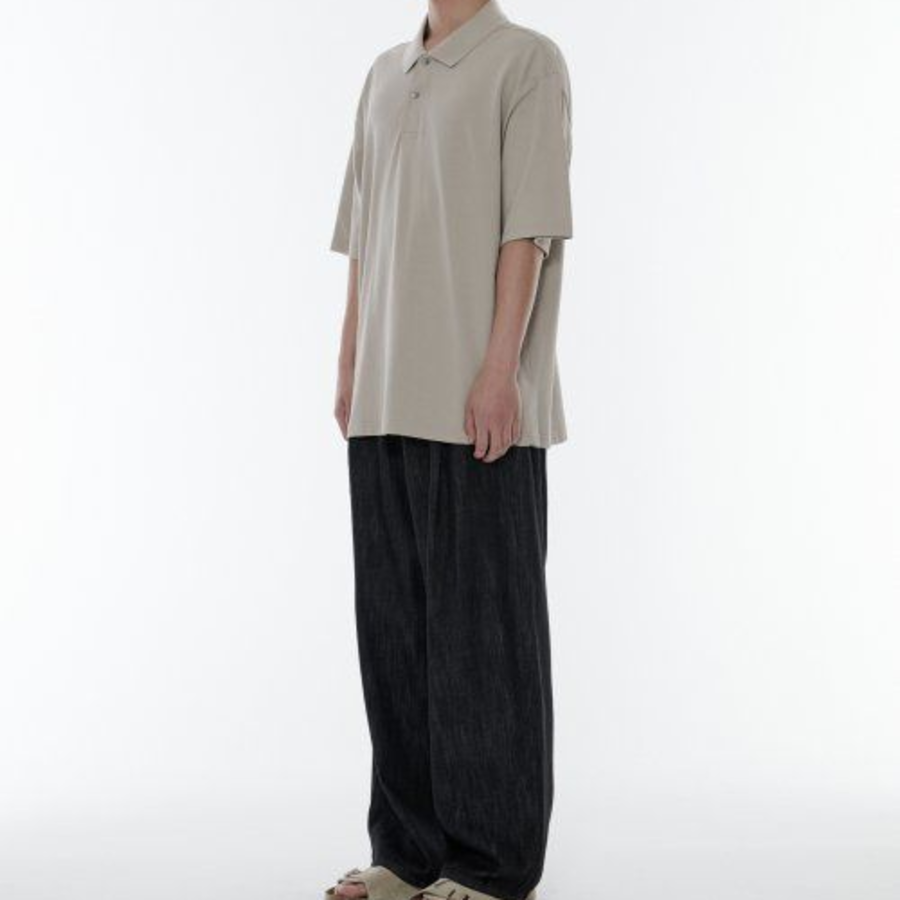[Cool Standard] Oversized Piqué Polo Shirt [Greyish Beige]