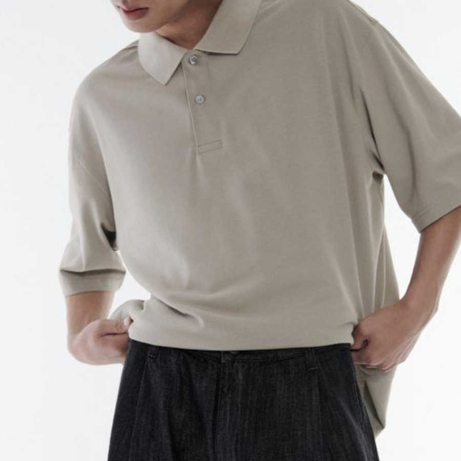 [Cool Standard] Oversized Piqué Polo Shirt [Greyish Beige]