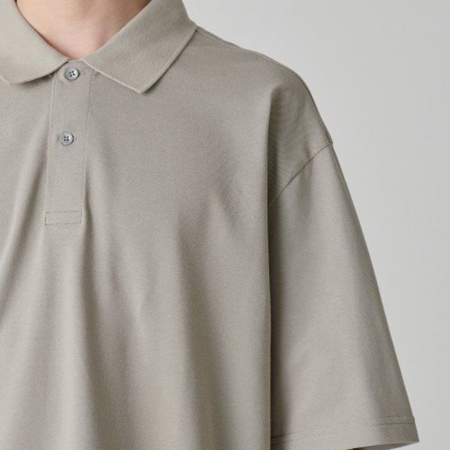 [Cool Standard] Oversized Piqué Polo Shirt [Greyish Beige]