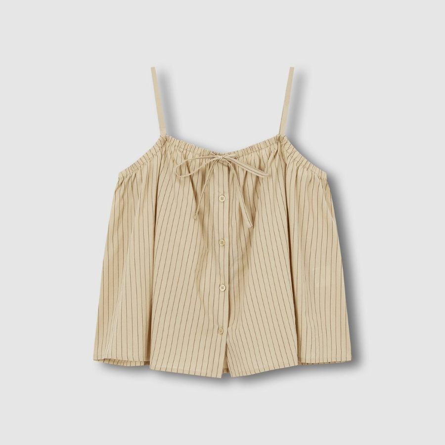 JAJU Cotton Stripe Sleeveless Pajama Set (Dark Beige) — домашний комфорт в минималистичном стиле