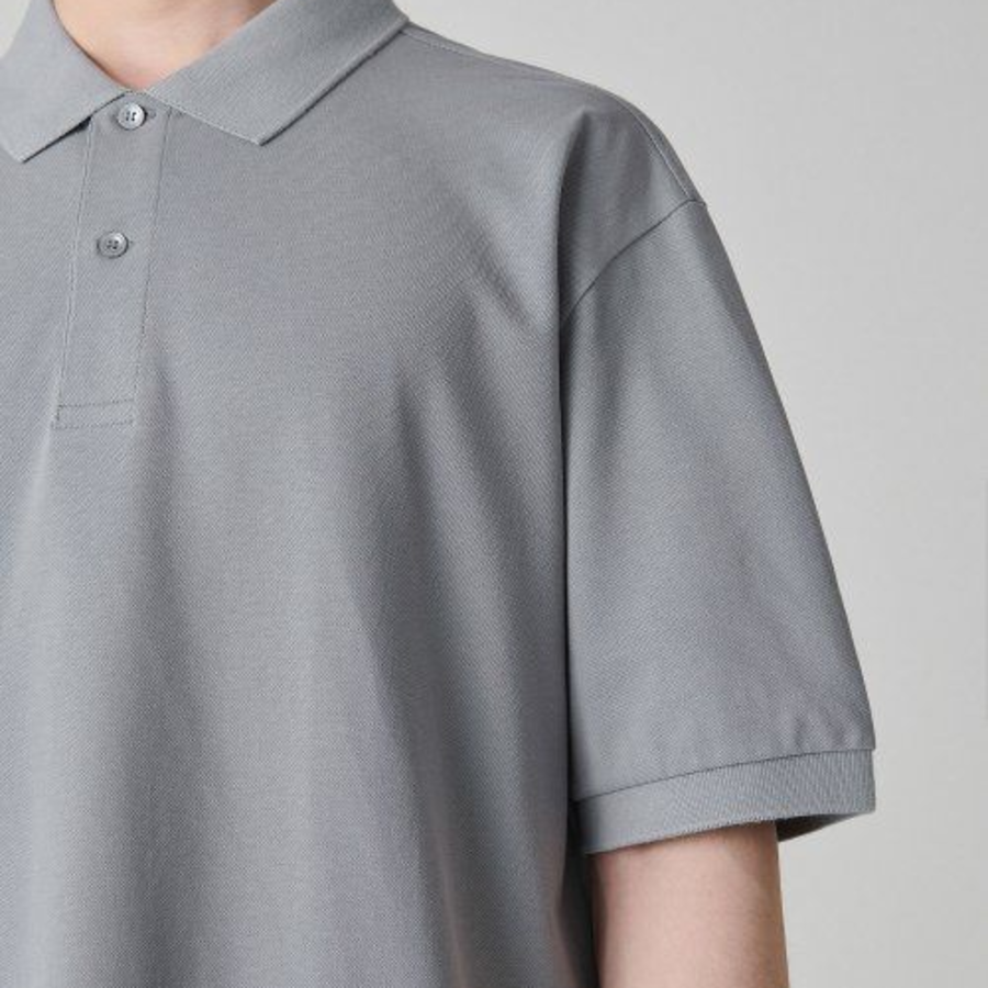 [Cool Standard] Relaxed Fit Piqué Polo Shirt [Light Grey]