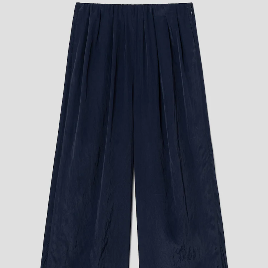 KUHO Shirring Wide Fit Pants - Navy