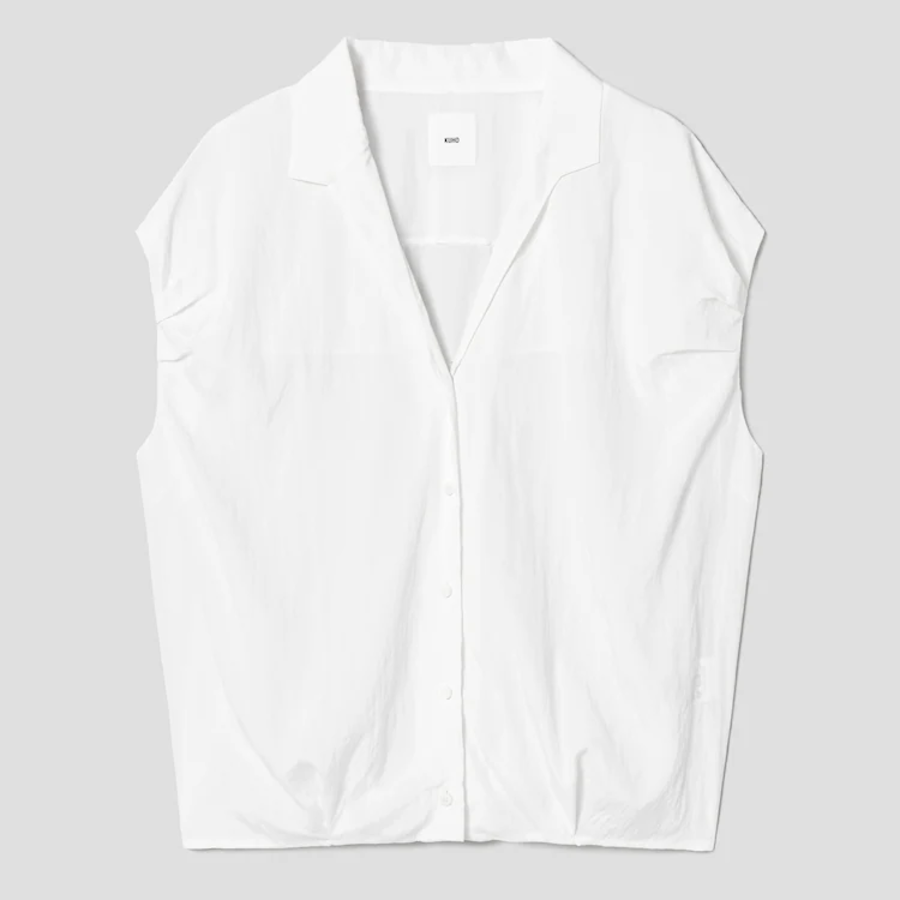 KUHO Collar Neck Short Sleeve Blouse – White