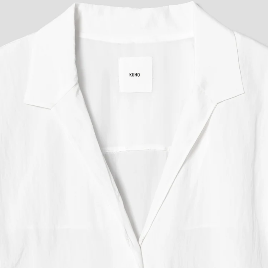 KUHO Collar Neck Short Sleeve Blouse – White