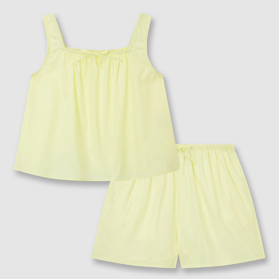 JAJU 60's Cotton Shirring Sleeveless Pajama Set (Yellow) — свежесть и лёгкость для летнего отдыха