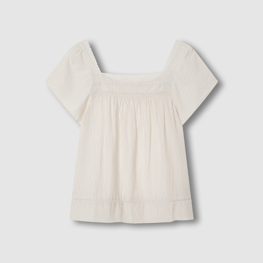 JAJU Seersucker Shirring Short-Sleeve Pajama Set (Light Beige) — лёгкость и комфорт в жаркие дни