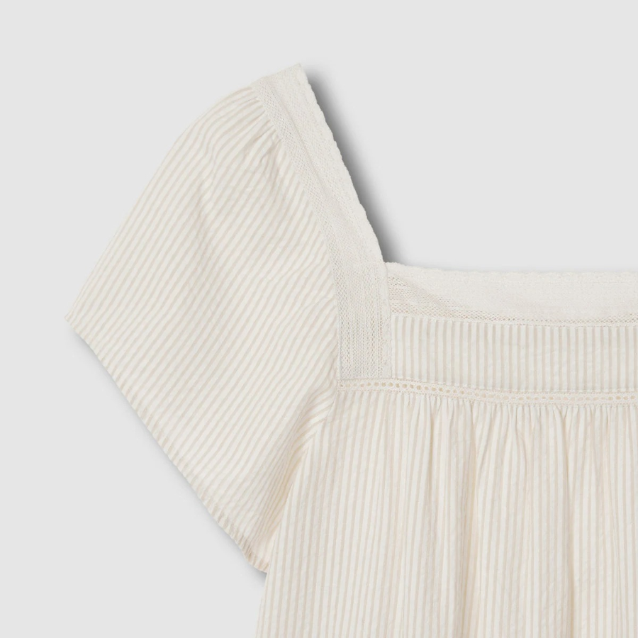 JAJU Seersucker Shirring Short-Sleeve Pajama Set (Light Beige) — лёгкость и комфорт в жаркие дни