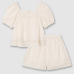 JAJU Eyelet Short-Sleeve Pajama Set (Ivory) — невесомый комфорт и нежный стиль для тёплых дней