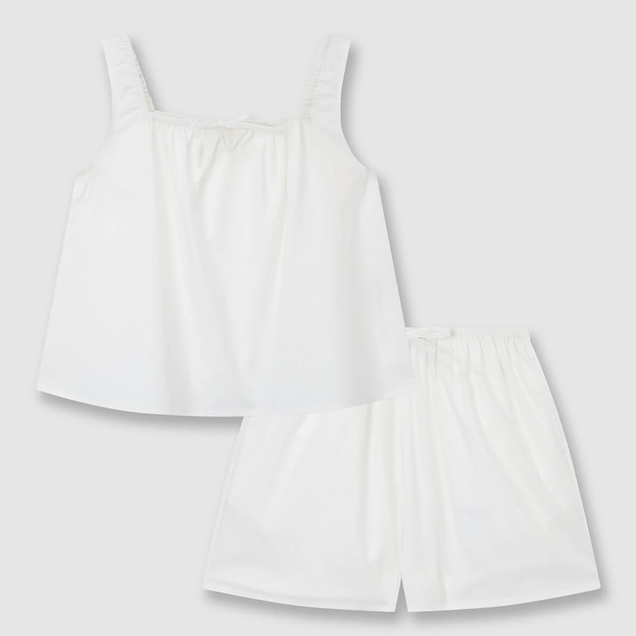 JAJU 60-Count Cotton Shirred Sleeveless Pajama Set (White) — деликатная простота и свобода движений