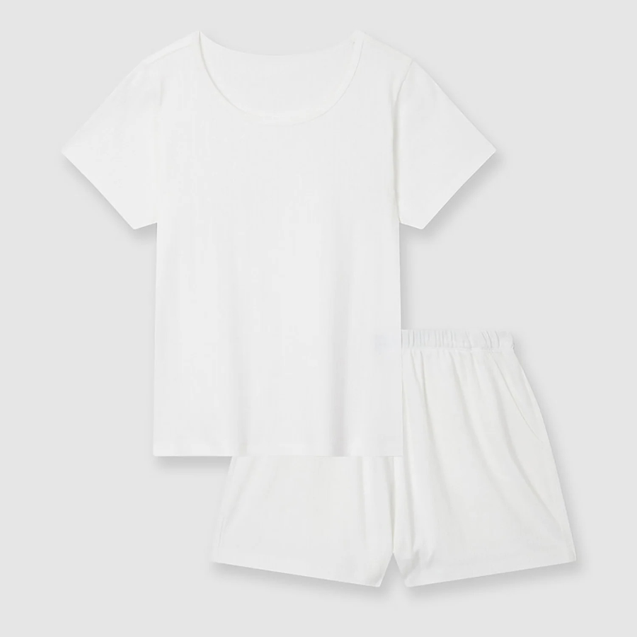 JAJU Pointelle Short-Sleeve Lounge Set (White) — домашний уют в минималистичном стиле
