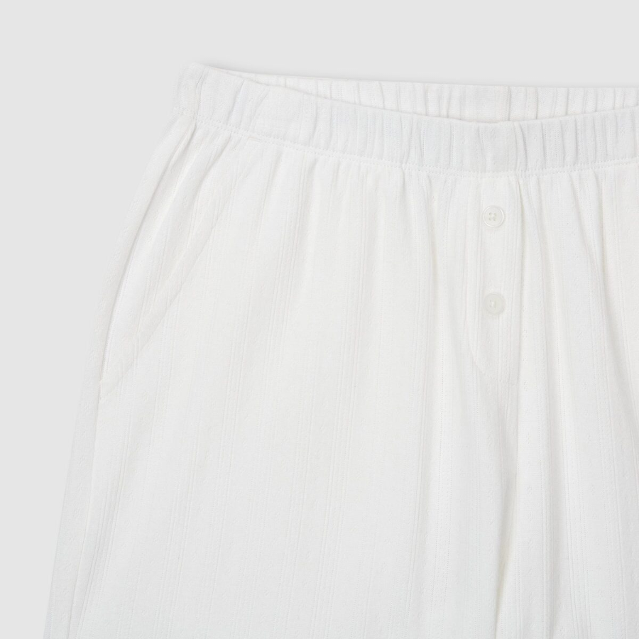 JAJU Pointelle Short-Sleeve Lounge Set (White) — домашний уют в минималистичном стиле