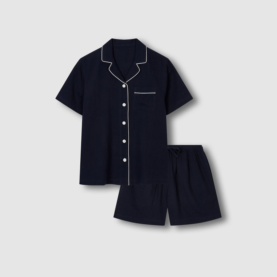 JAJU Summer Double Cotton 3-Piece Pajama Set (Navy) — лёгкость и комфорт на каждый вечер