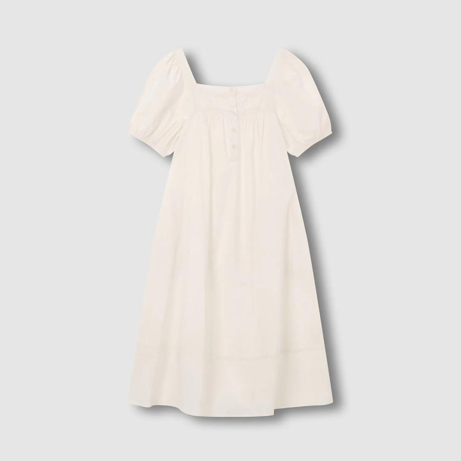 JAJU Eyelet Short-Sleeve Pajama Dress (Ivory) — нежность и комфорт в каждой детали