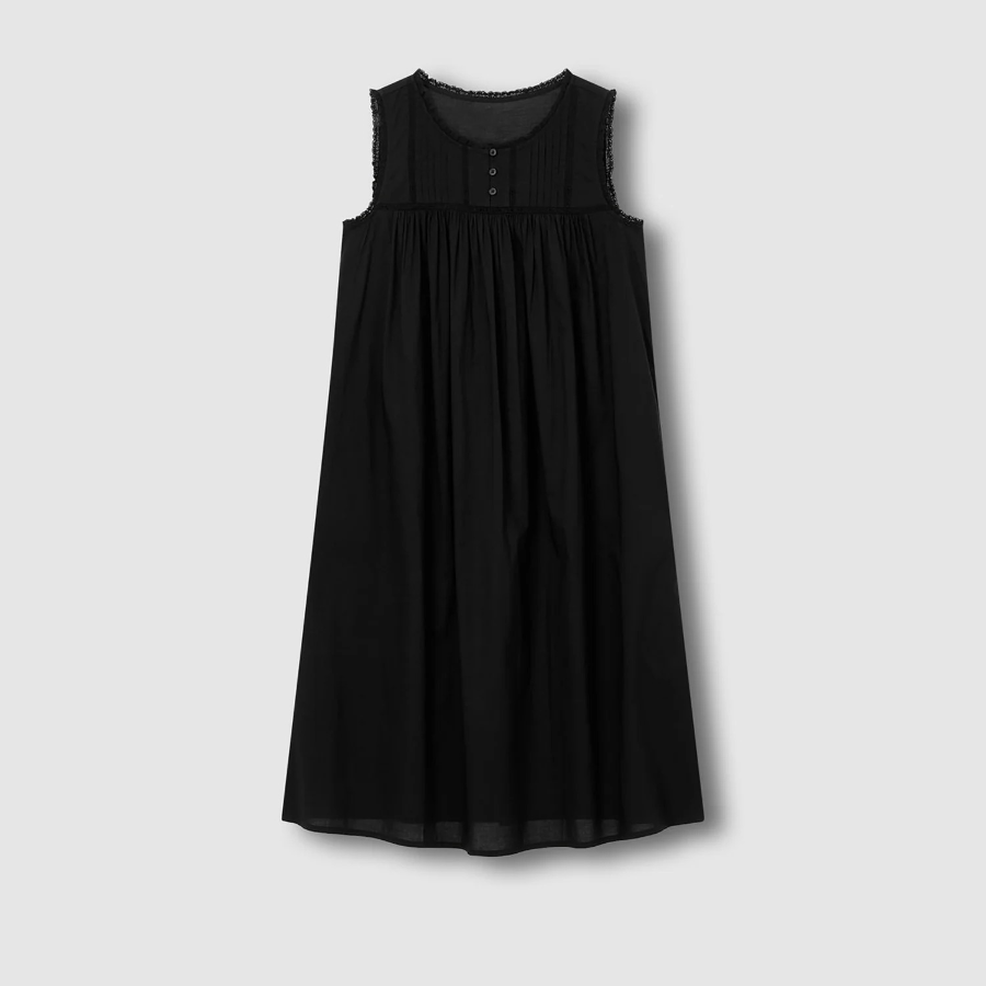 JAJU Eyelet Sleeveless Pajama Dress (Black) — утончённая простота и комфорт для домашнего отдыха