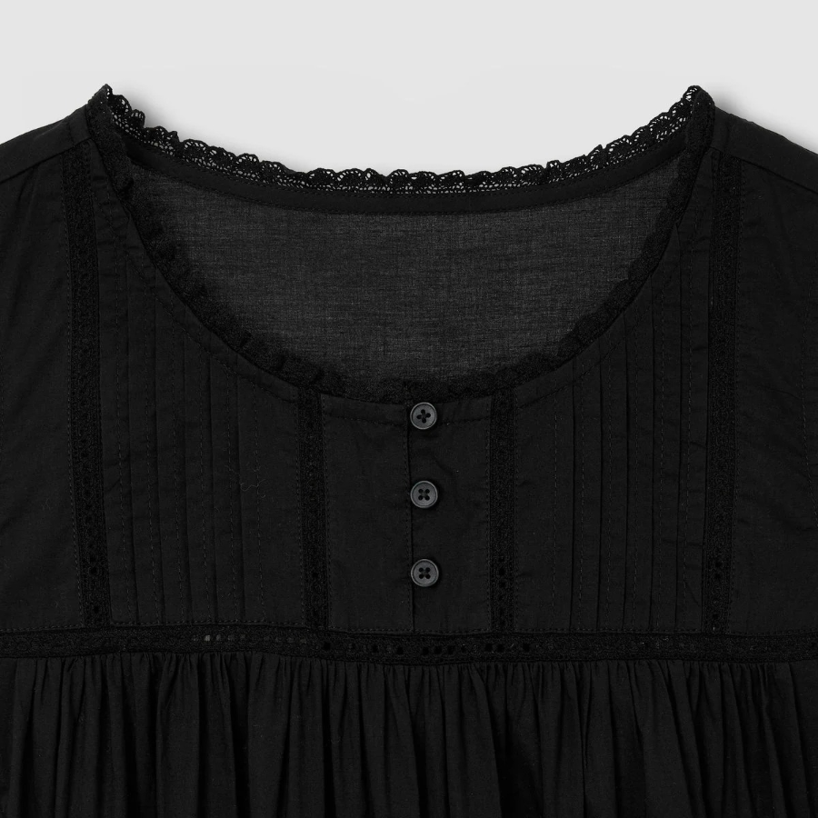 JAJU Eyelet Sleeveless Pajama Dress (Black) — утончённая простота и комфорт для домашнего отдыха