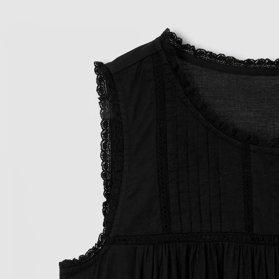 JAJU Eyelet Sleeveless Pajama Dress (Black) — утончённая простота и комфорт для домашнего отдыха