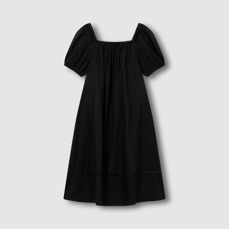 JAJU Eyelet Short Sleeve Pajama Dress (Black) — изящность и комфорт для домашнего отдыха