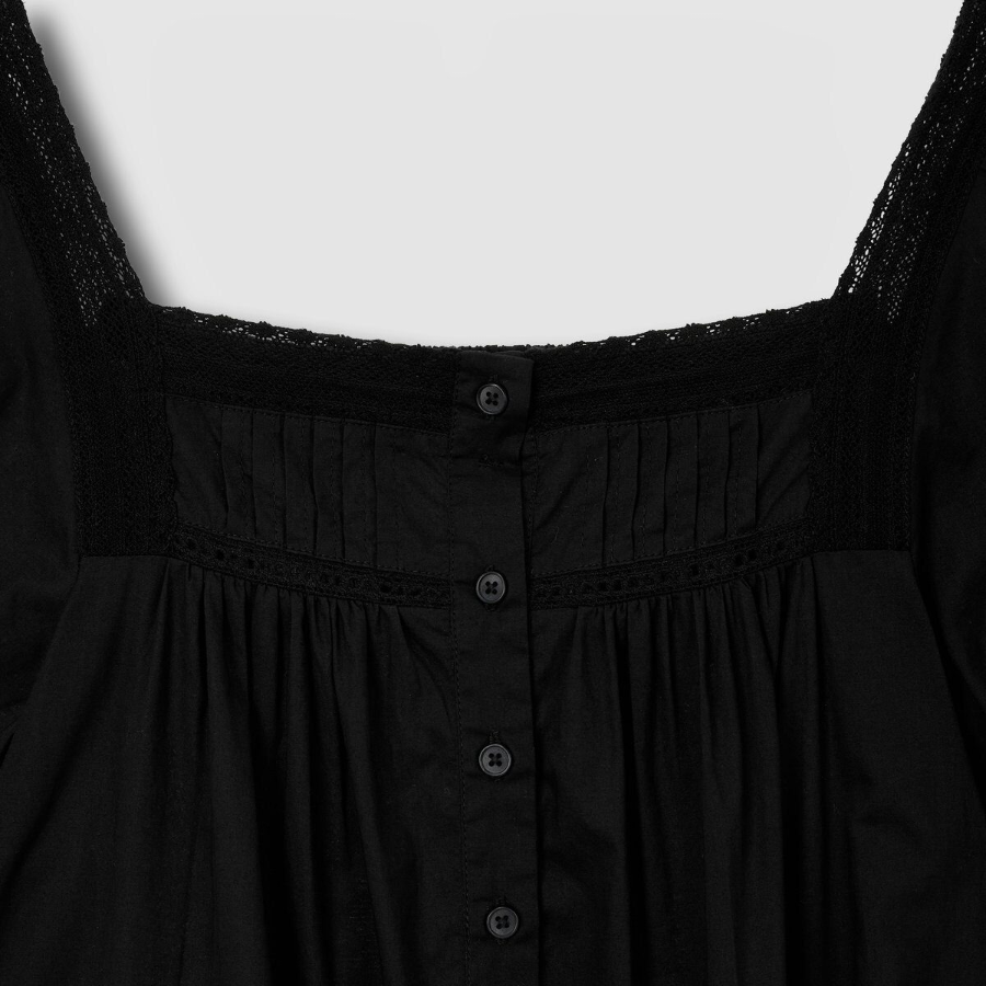 JAJU Eyelet Short Sleeve Pajama Dress (Black) — изящность и комфорт для домашнего отдыха