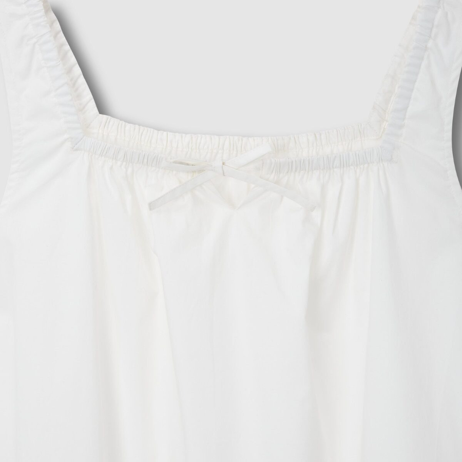 JAJU 60s Cotton Shirred Sleeveless Pajama Dress (White) — нежность и комфорт для летних ночей