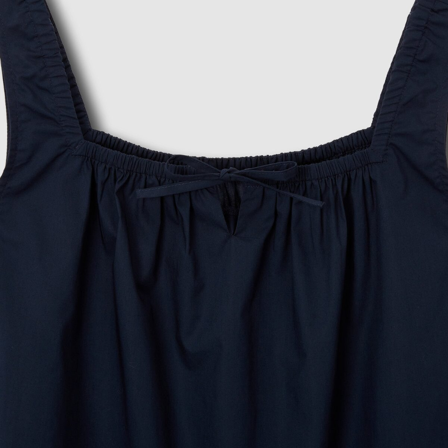 JAJU 60s Cotton Shirred Sleeveless Pajama Shirt (Navy) — лёгкость и комфорт в лаконичном исполнении