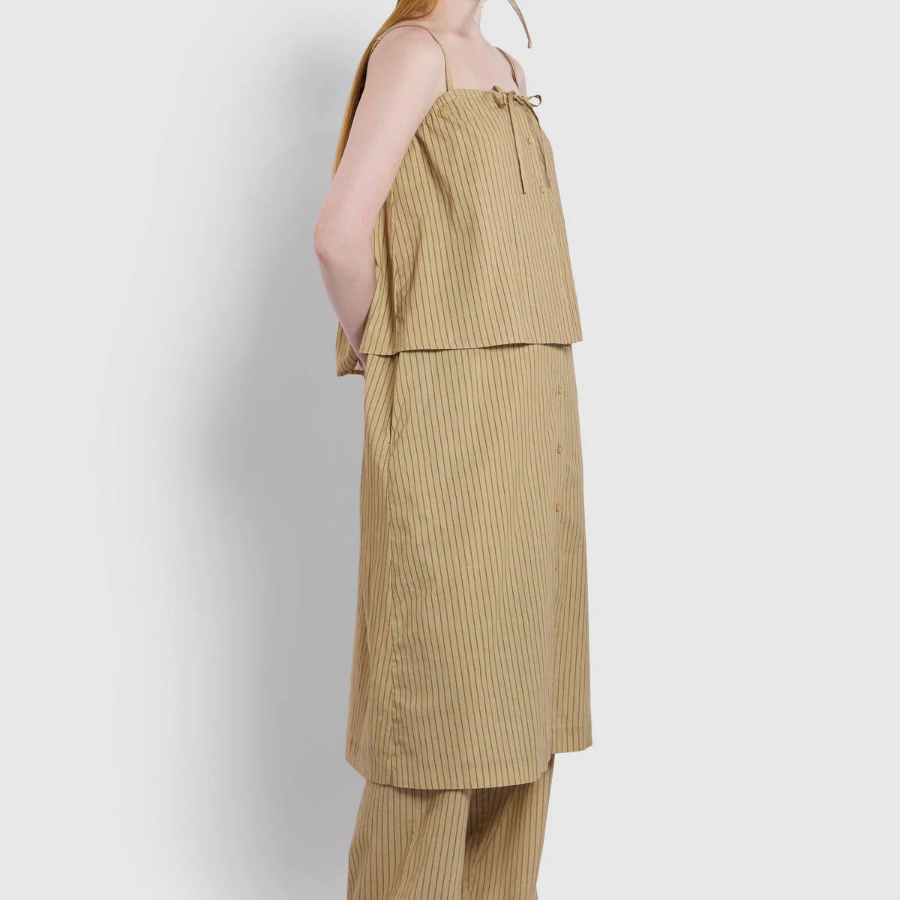 JAJU Cotton Stripe Sleeveless Pajama Dress (Dark Beige) — комфорт и элегантность для домашнего отдыха