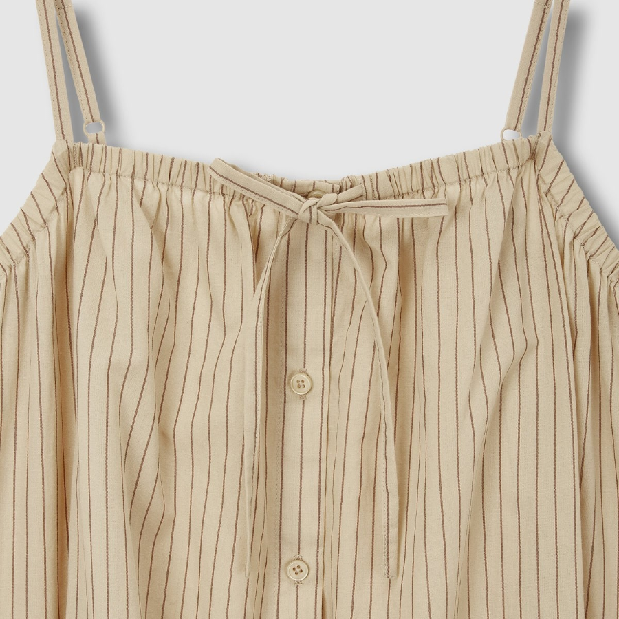 JAJU Cotton Stripe Sleeveless Pajama Dress (Dark Beige) — комфорт и элегантность для домашнего отдыха