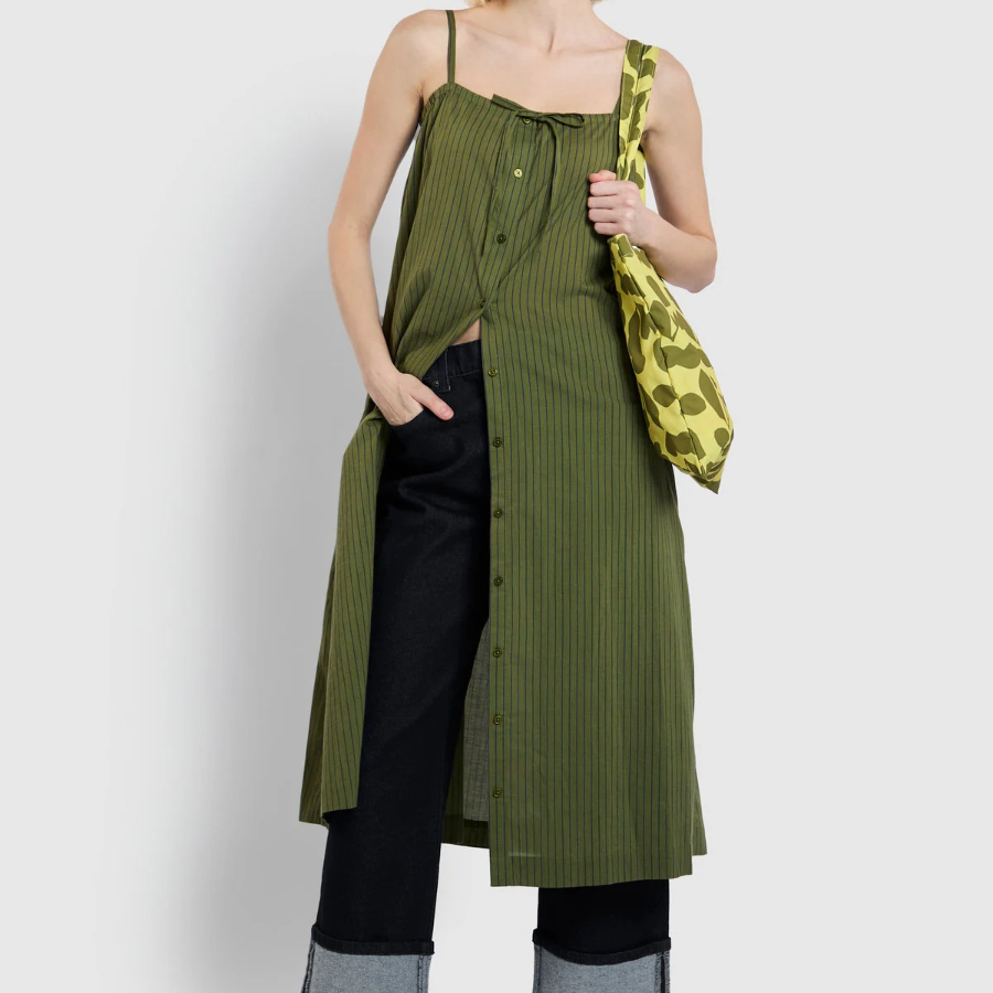 JAJU Cotton Stripe Sleeveless Pajama Dress (Dark Khaki) — комфорт и стиль для домашнего отдыха