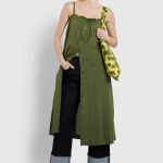 JAJU Cotton Stripe Sleeveless Pajama Dress (Dark Khaki) — комфорт и стиль для домашнего отдыха