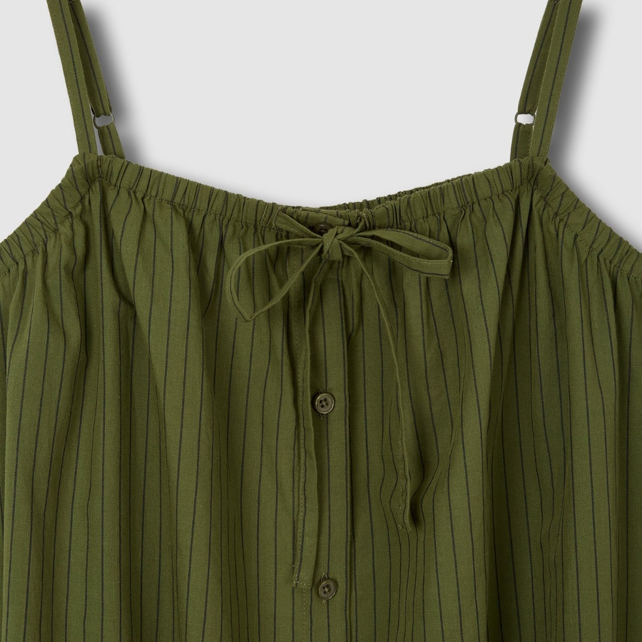 JAJU Cotton Stripe Sleeveless Pajama Dress (Dark Khaki) — комфорт и стиль для домашнего отдыха
