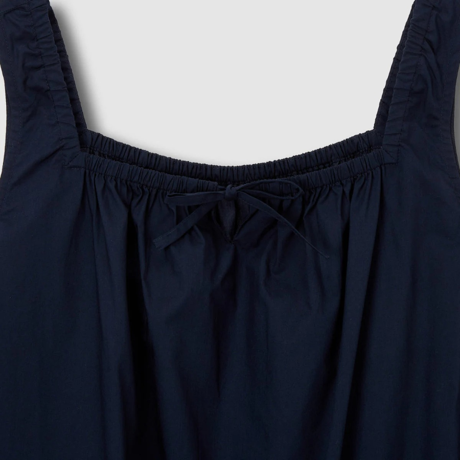 JAJU 60s Cotton Shirring Sleeveless Pajama Dress (Navy) — комфорт и нежность в каждом движении