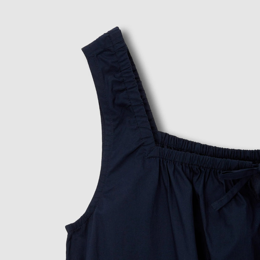 JAJU 60s Cotton Shirring Sleeveless Pajama Dress (Navy) — комфорт и нежность в каждом движении