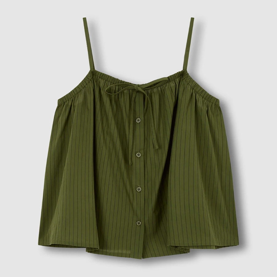 JAJU Cotton Stripe Sleeveless Pajama Shirt (Dark Khaki) — лёгкость и стиль для комфортного отдыха