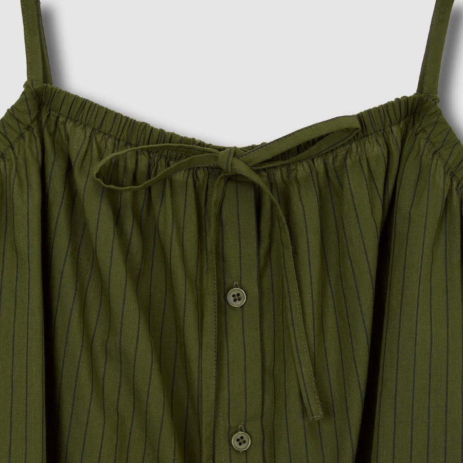 JAJU Cotton Stripe Sleeveless Pajama Shirt (Dark Khaki) — лёгкость и стиль для комфортного отдыха