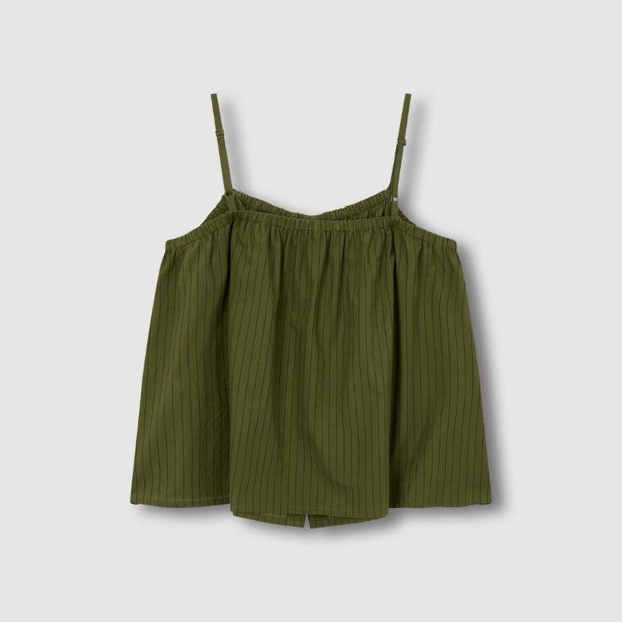 JAJU Cotton Stripe Sleeveless Pajama Shirt (Dark Khaki) — лёгкость и стиль для комфортного отдыха