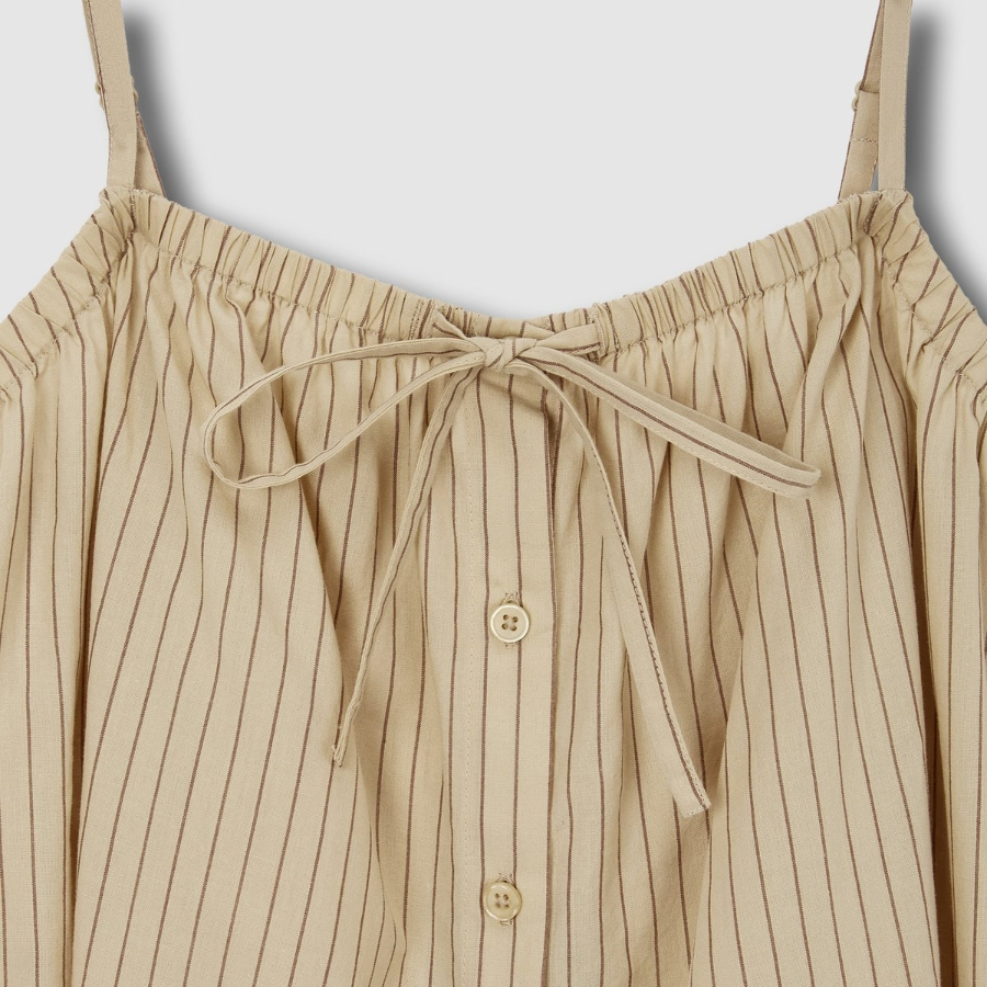 JAJU Cotton Stripe Sleeveless Pajama Shirt (Dark Beige) — комфорт и стиль для вашего отдыха