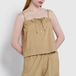 JAJU Cotton Stripe Sleeveless Pajama Shirt (Dark Beige) — комфорт и стиль для вашего отдыха