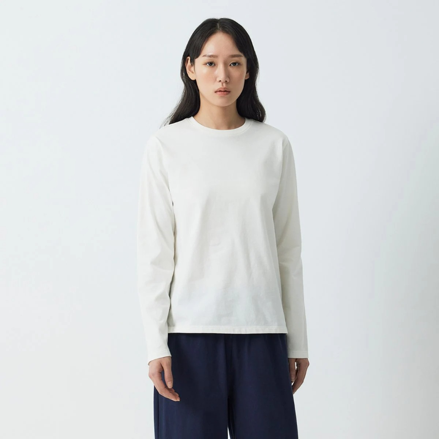 JAJU Smart Cotton Round Neck Long Sleeve Pajama T-Shirt (Ivory) — комфорт и мягкость на каждый день