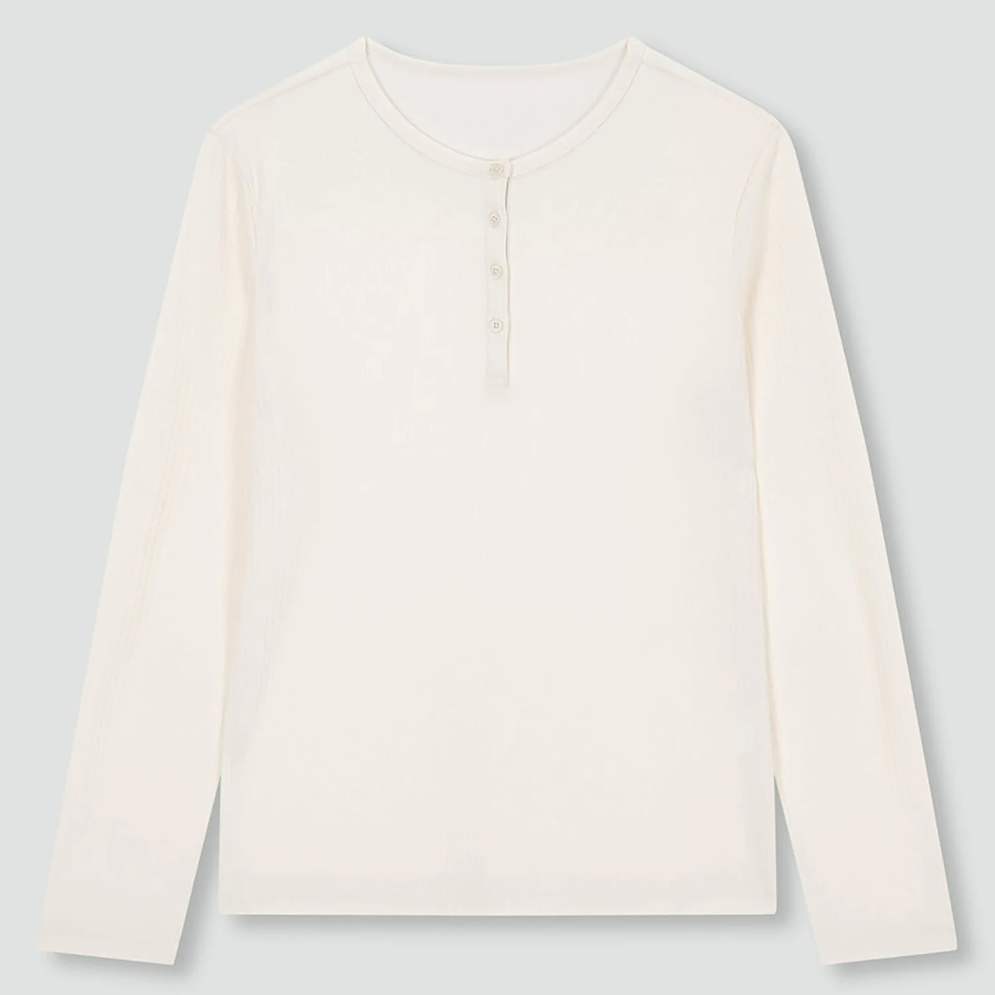 JAJU Soft Rib Henley Neck Lounge T-Shirt (Ivory) — уют и элегантность в домашнем образе