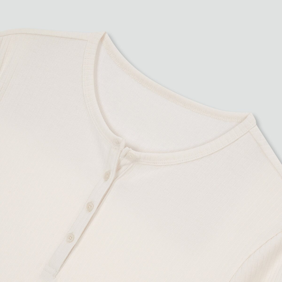 JAJU Soft Rib Henley Neck Lounge T-Shirt (Ivory) — уют и элегантность в домашнем образе