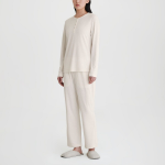 JAJU Soft Rib Henley Neck Lounge T-Shirt (Ivory) — уют и элегантность в домашнем образе