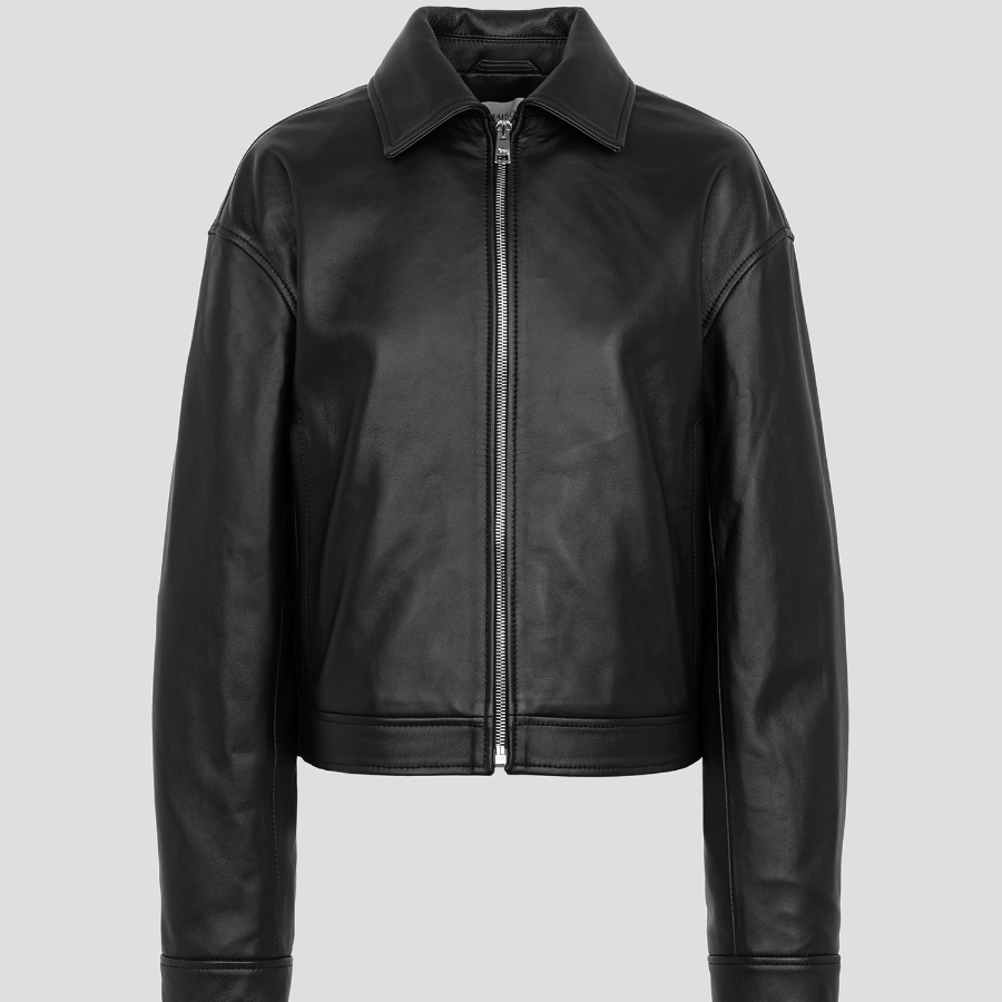 Maison Kitsuné Women Zipped Cropped Leather Jacket