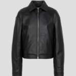 Maison Kitsuné Women Zipped Cropped Leather Jacket