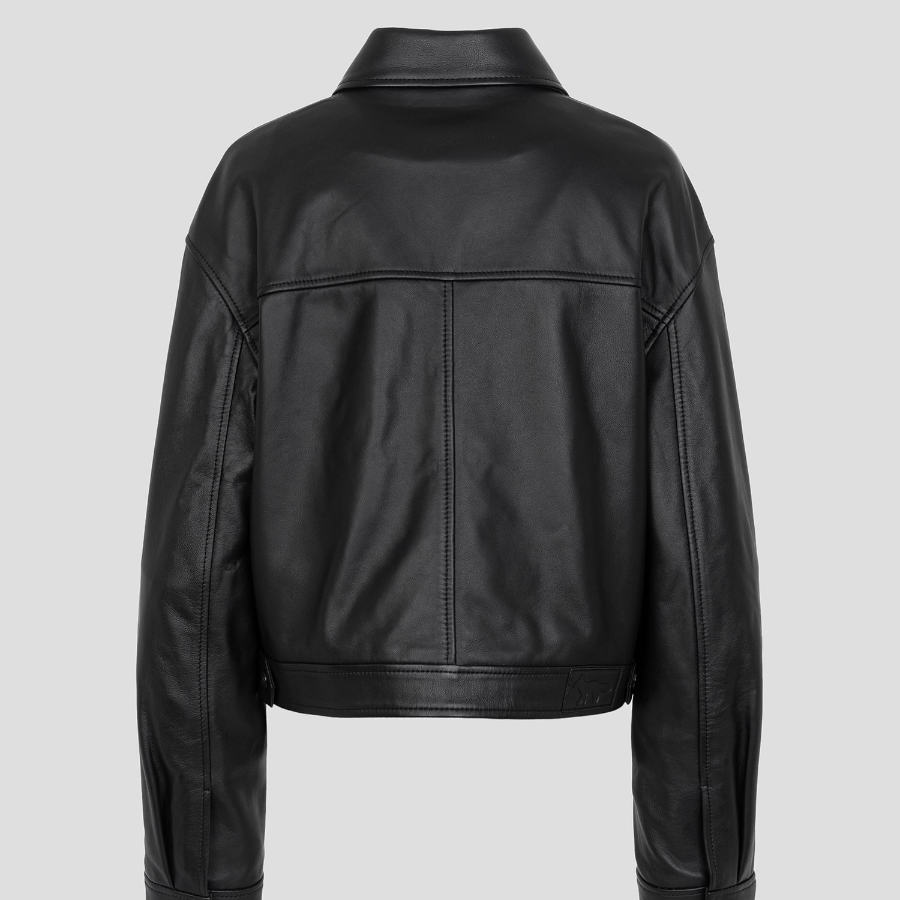 Maison Kitsuné Women Zipped Cropped Leather Jacket