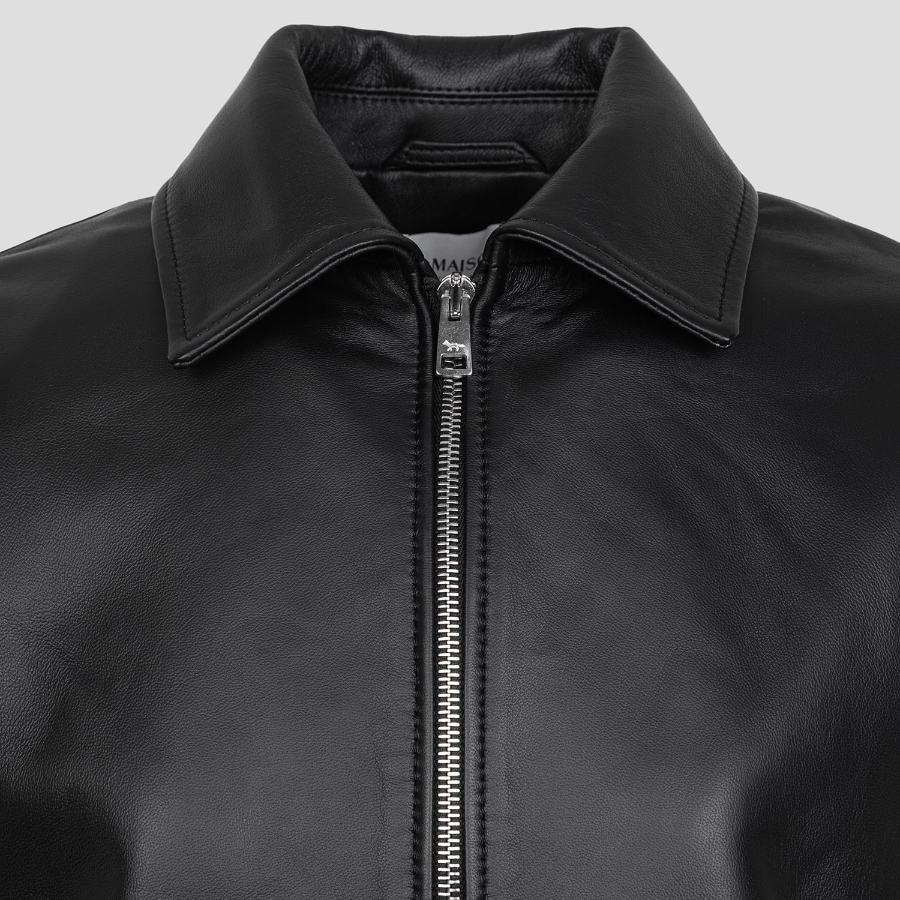 Maison Kitsuné Women Zipped Cropped Leather Jacket